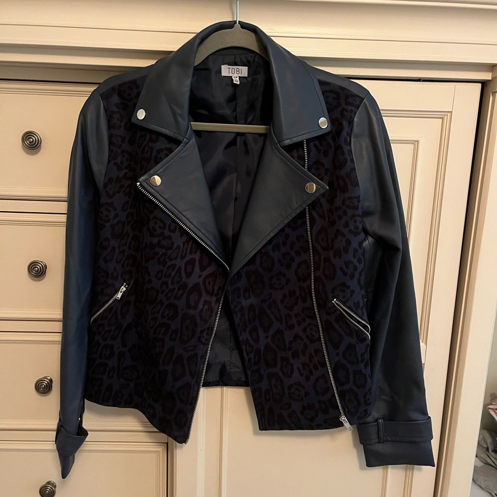 TOBI Navy Blue Leather Jacket